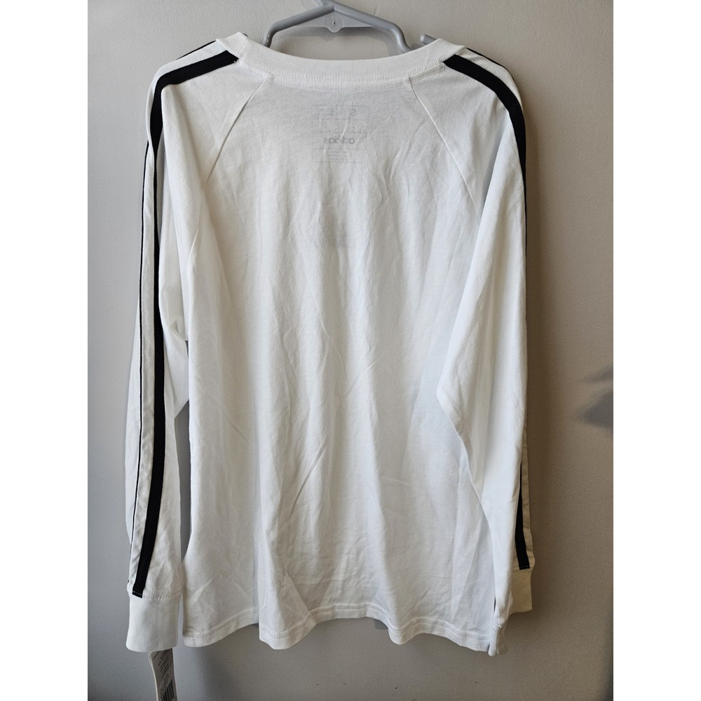 Adidas Boys S Long Sleeve Shirt White Black 3 Stripes‎ Logo Tee Cotton - Picture 2 of 8